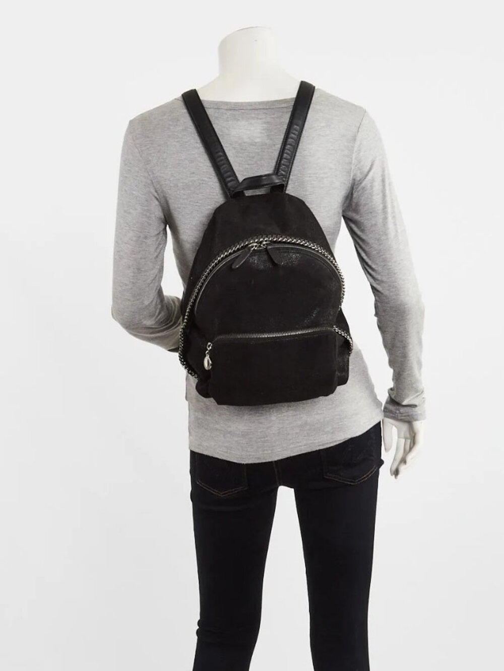 Stella McCartney Black Shaggy Deer Faux Leather Falabella Small Rucksack Bag